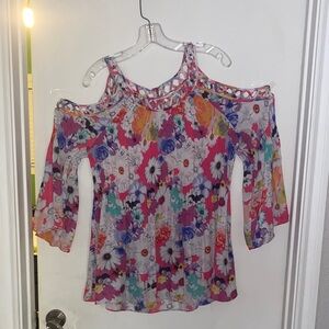 Spense Multicolor Floral Cold Shoulder Blouse